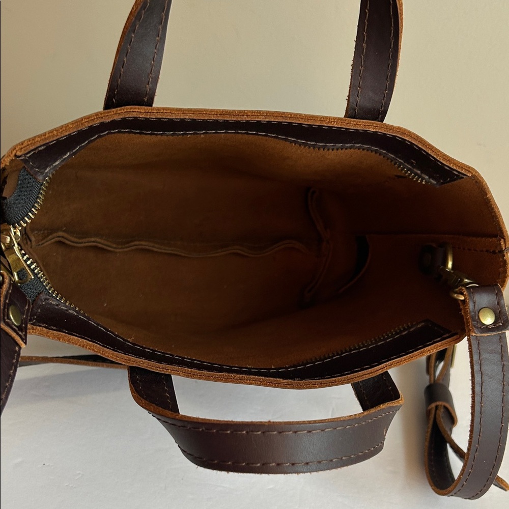 Portland Leather Goods Mini Crossbody Tote Bag in Dark Brown - Picture 7 of 11